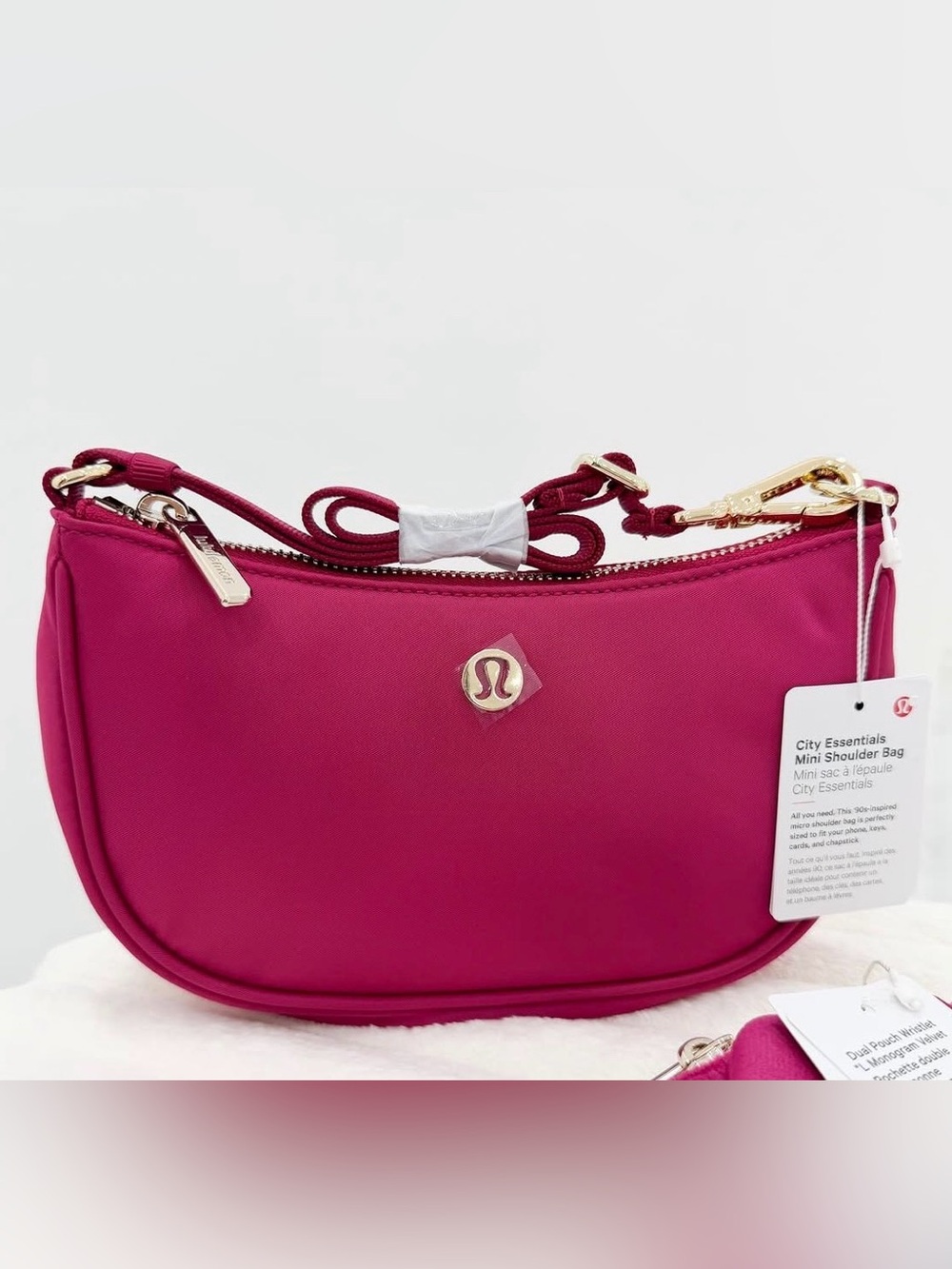 Lululemon City Essentials Mini Shoulder Bag 1L Berry Rumble Pink Gold hardware